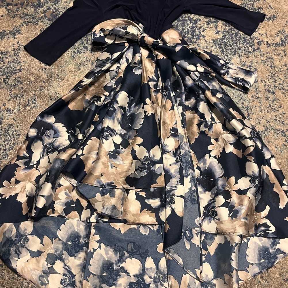 R&M Richards Petite Navy Floral Dress with Sash – Size 6P
